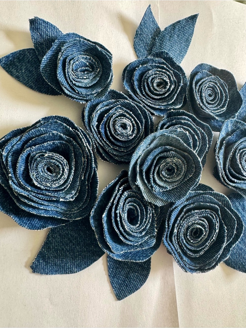 10- 3D Denim rolled flower appliqués